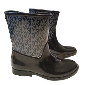 Michael Kors Black/MK Logo Rubber Boots, sz 7, GUC!